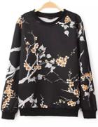 Romwe Plum Blossom Print Sweatshirt