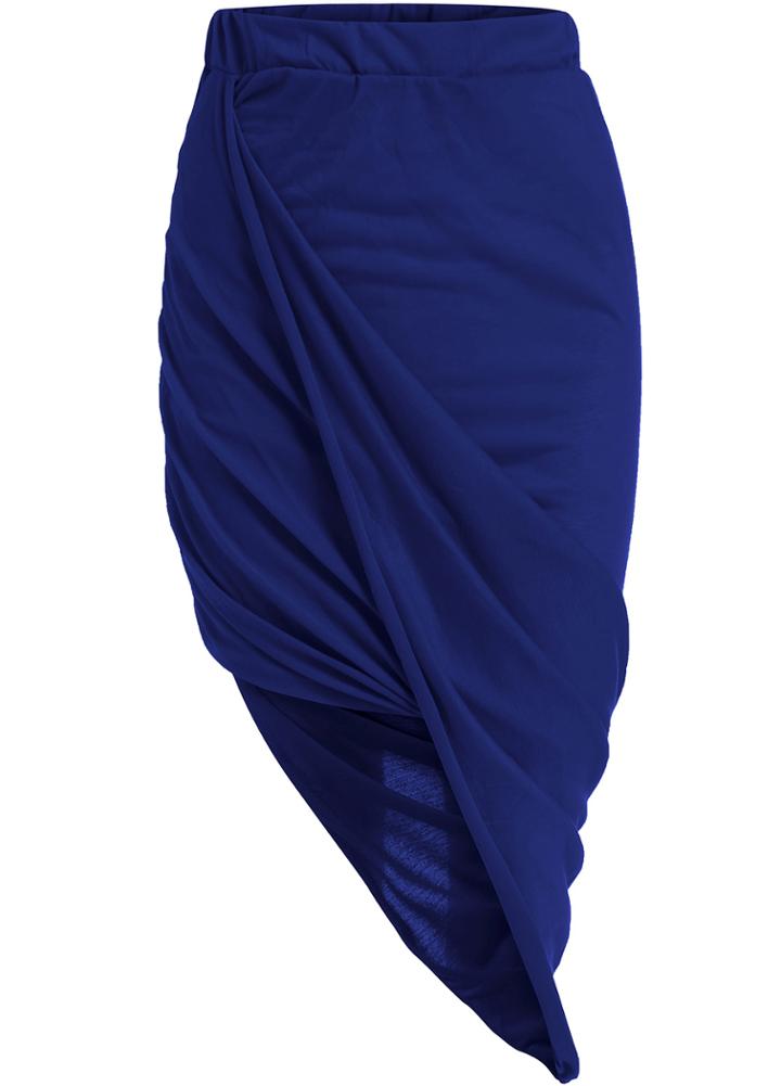 Romwe Blue High Waist Asymmetrical Bodycon Skirt