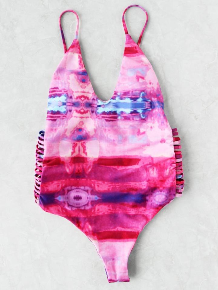 Romwe Ladder Cutout Plunge Neck Swimsuit