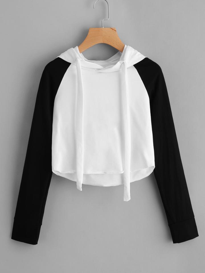 Romwe Contrast Sleeve Dip Hem Hoodie