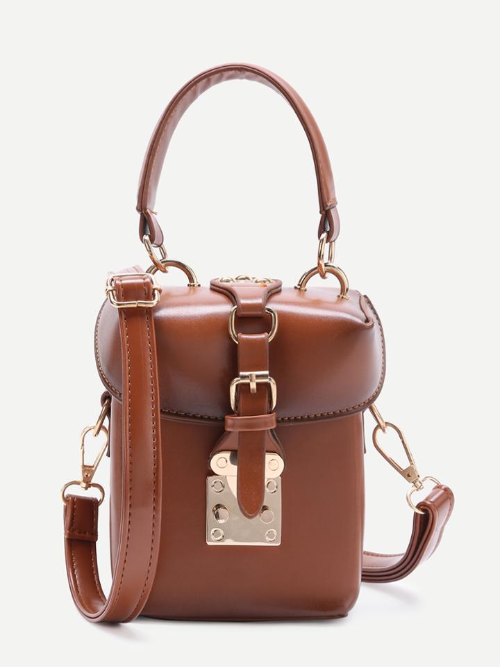 Romwe Brown Pu Bucket Shoulder Bag With Handle