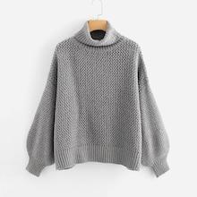 Romwe Turtleneck Bishop Sleeve Textured Jumper
