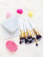 Romwe Blender Sponge Cleaner Brush Set And 10pcs Makeup Brushes With Bag