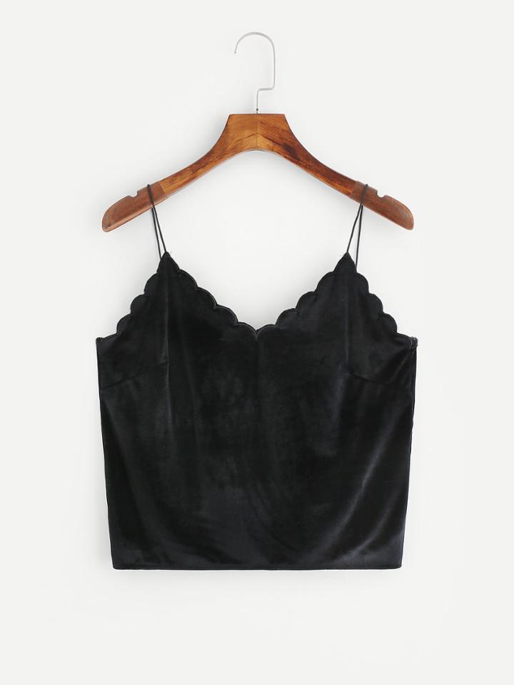 Romwe Scallop Edge Velvet Crop Cami Top