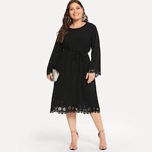 Romwe Plus Laser Cut Solid Dress