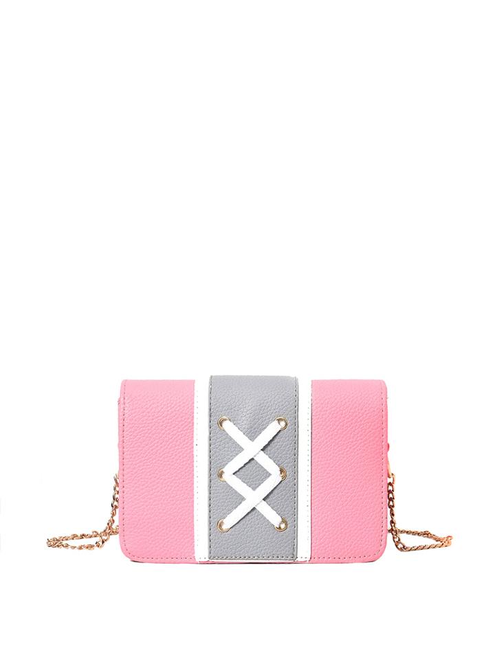 Romwe Criss Cross Strap Detail Color Block Chain Bag