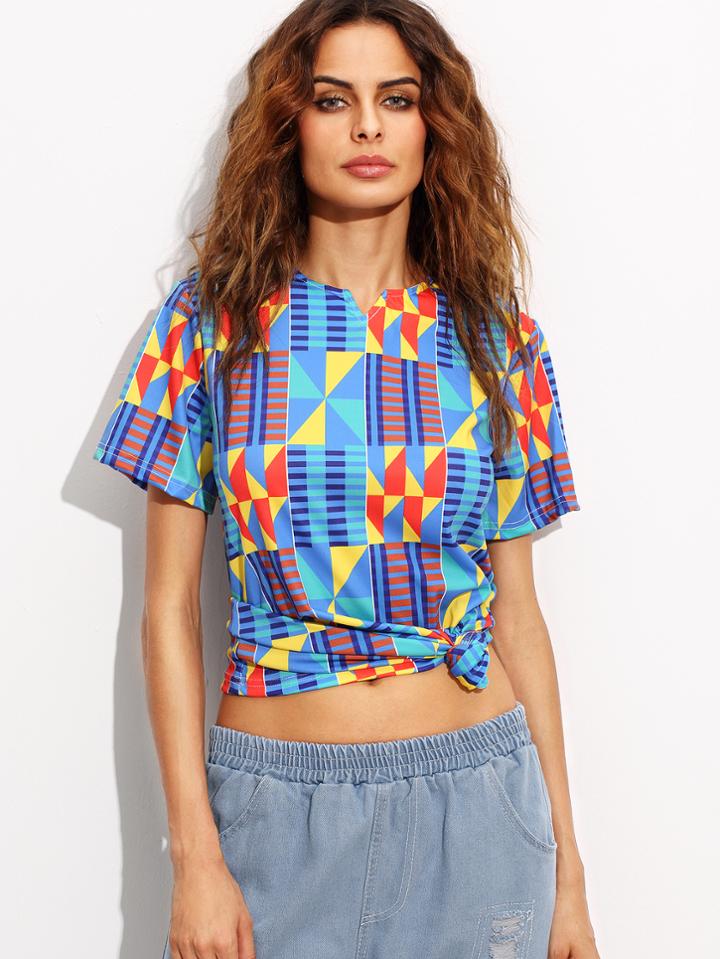Romwe Multicolor Geo Print T-shirt