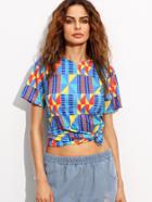 Romwe Multicolor Geo Print T-shirt