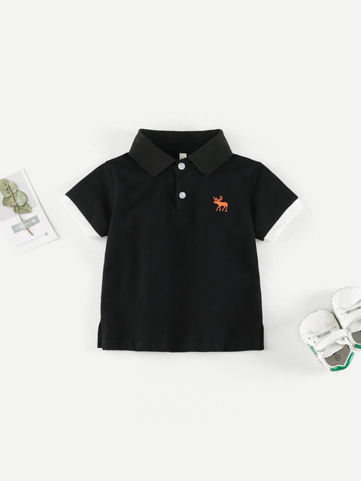 Romwe Back Number Printed Polo Shirt