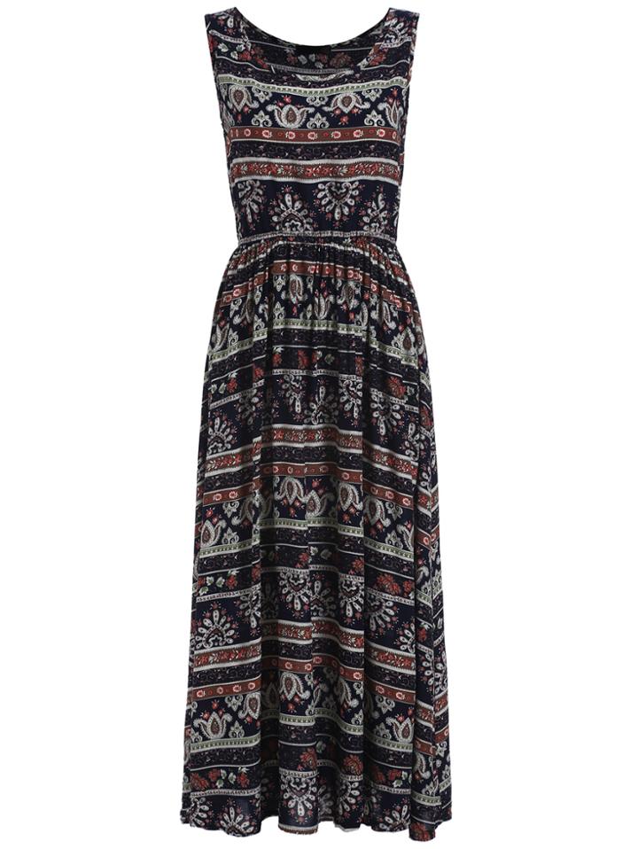 Romwe Round Neck Tribal Print Dress