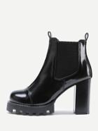 Romwe Round Toe Block Heeled Faux Leather Boots