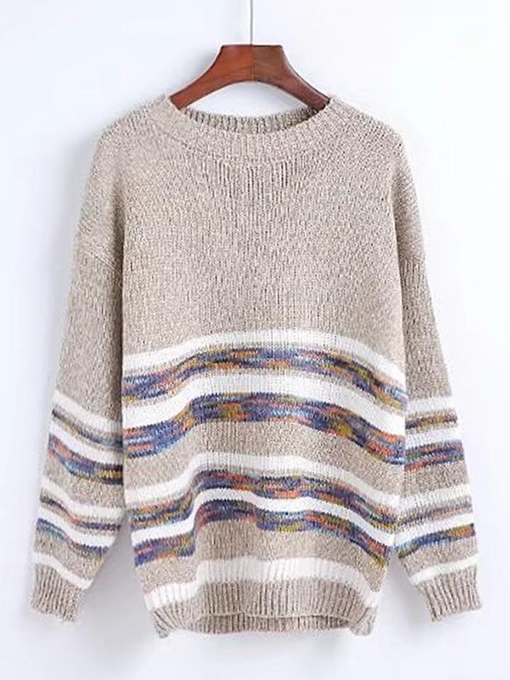 Romwe Striped Trim Drop Shoulder Seam Sweater