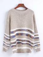 Romwe Striped Trim Drop Shoulder Seam Sweater