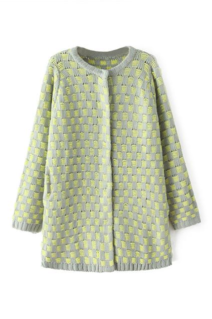 Romwe Check Knitted Buttoned Cardigan