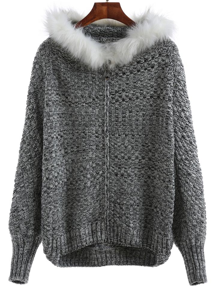 Romwe Hooded Faux Fur White Coat With Zipper