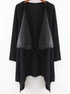 Romwe Black Long Sleeve Contrast Pu Leather Coat