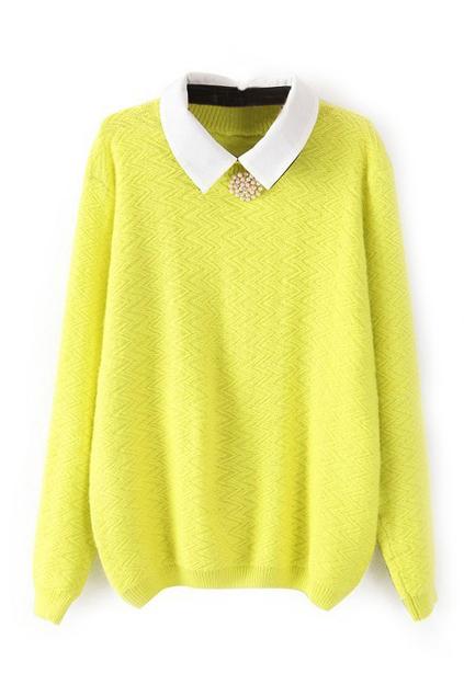 Romwe Detachable Collar Yellow Jumper