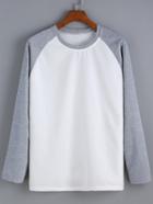 Romwe Round Neck Contrast Sleeve Grey White Sweatshirt