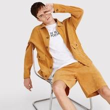 Romwe Guys Patched Flap Pocket Corduroy Jacket And Shorts Set