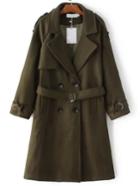 Romwe Army Green Double Breasted Trench Coat With Belt