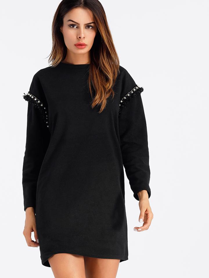 Romwe Faux Pearl Detail Dress