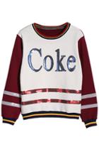 Romwe Sequin Coke Stitching Red Sweatshirt