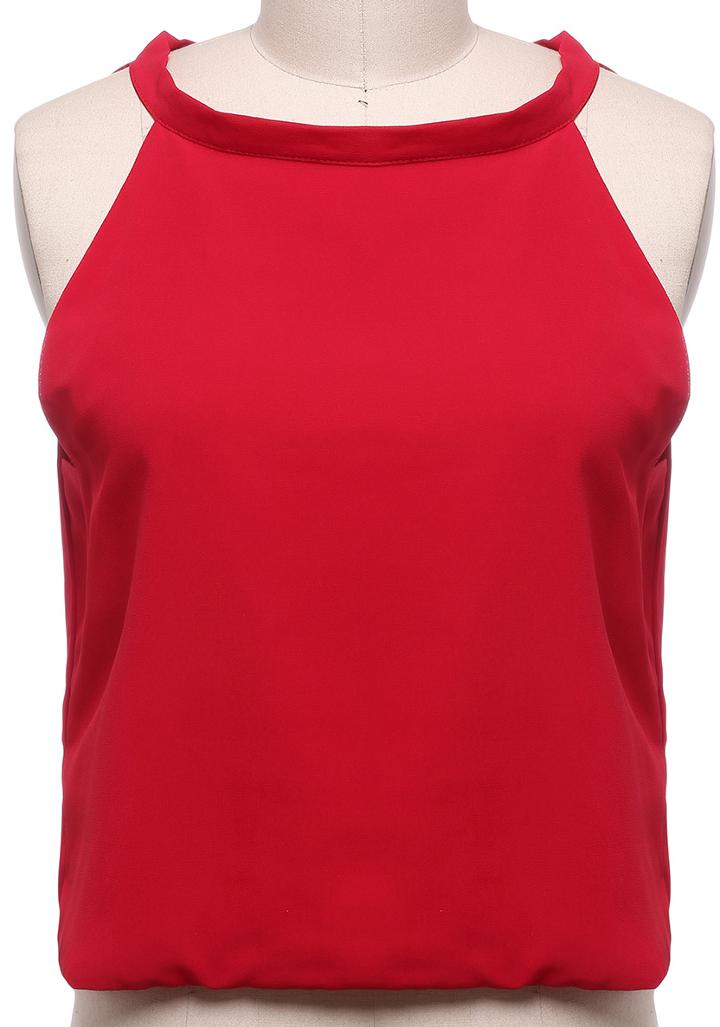 Romwe Back Hollow With Bows Chiffon Red Blouse
