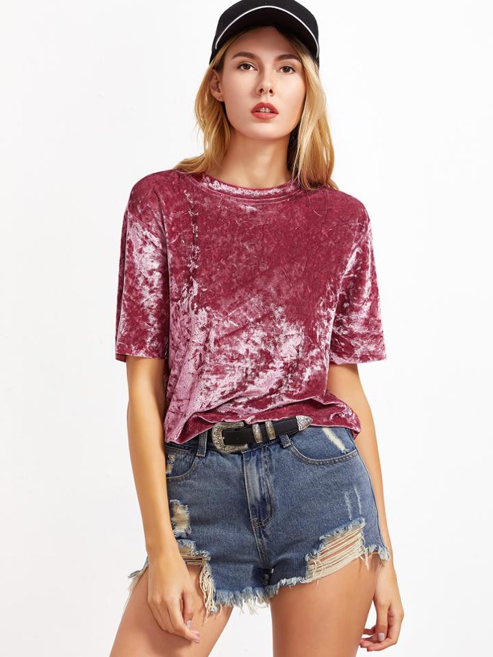 Romwe Drop Shoulder Velvet Top