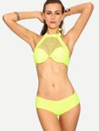 Romwe Mesh High Neck Bikini Set - Fluorescent Yellow