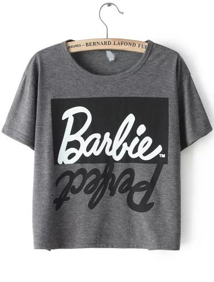 Romwe Grey Short Sleeve Letters Print Crop T-shirt