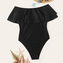 Romwe Flounce Off The Shoulder One Piece Swimsuit