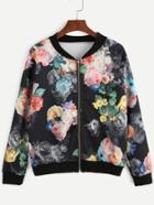 Romwe Floral Print Bomber Jacket