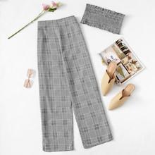 Romwe Frill Trim Plaid Tube Top With Pants