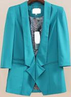 Romwe Lapel Fitted Green Blazer