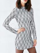 Romwe White Mock Neck Abstract Print Dress