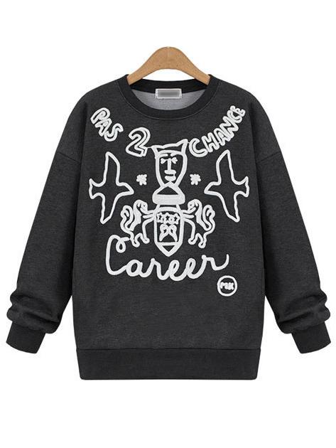 Romwe Dropped Shoulder Seam Embroidered Sweatshirt