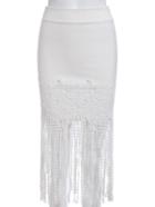 Romwe Lace Tassel Bodycon White Skirt