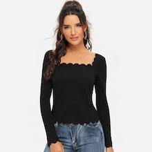 Romwe Scallop Trim Slim Fitted Tee