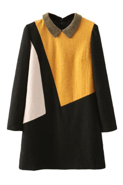 Romwe Color Block Faux Woolen Dress