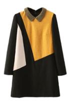 Romwe Color Block Faux Woolen Dress