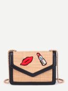 Romwe Lipstick & Lip Decorated Straw Chain Bag