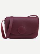 Romwe Burgundy Pebbled Faux Leather Round Patch Flap Bag