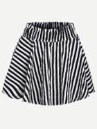 Romwe Black White Striped Flare Mini Skirt