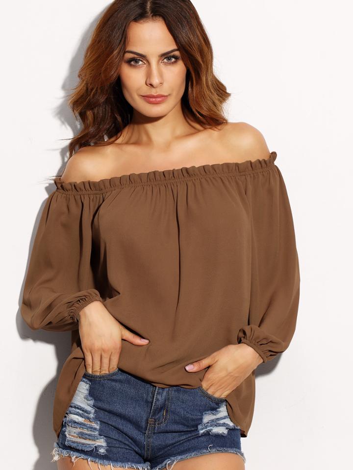 Romwe Frill Bardot Neckline Top