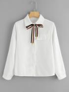 Romwe Pearl Detail Tie Neck Shirt