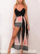 Romwe Tribal Print Lace-up High-low Cami Dress