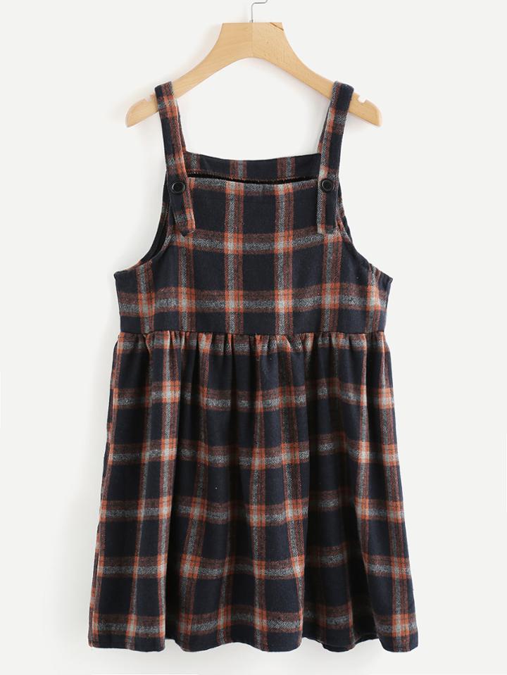 Romwe Plaid Pleated Pinafore Dress