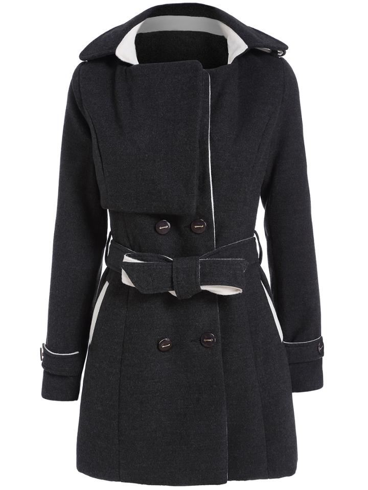 Romwe Lapel Belt Double Breasted Long Coat