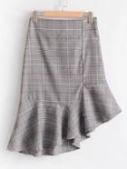 Romwe Plaid Asymmetrical Fluted Skirt