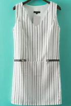 Romwe V Neck With Zipper Vertical Striped Dress